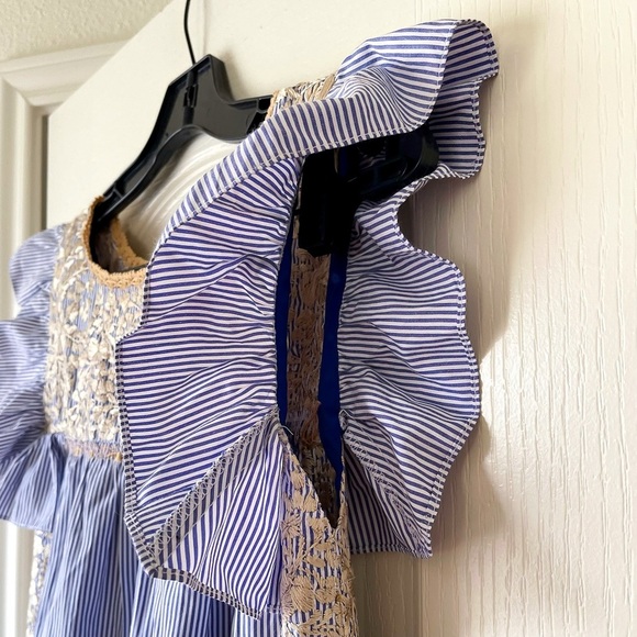 Mi Golondrina Soledad Mini Dress Floral Embroidered Cotton Blue Gold XS EUC - Picture 2 of 6